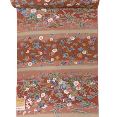 画像2: 【アウトレット 美品】 反物 小紋 生地反物 東レ シルック ポリエステル 未仕立て ポリエステル 綸子【茶系ぼかし、茶屋ヶ辻】