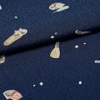 画像4: 【アウトレット 美品】 反物 小紋 生地反物 東レ シルック ポリエステル 未仕立て ポリエステル 綸子【紺色、お茶道具柄】 (4)