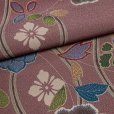 画像4: 【アウトレット 美品】 反物 小紋 生地反物 東レ シルック ポリエステル 未仕立て ポリエステル 綸子【オールドローズ系、立涌に草花】 (4)