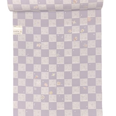 画像2: 【アウトレット 美品】 反物 小紋 生地反物 東レ シルック ポリエステル 未仕立て ポリエステル 綸子【藤色系、格子】