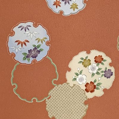 画像3: 【アウトレット 美品】 反物 小紋 生地反物 東レ シルック ポリエステル 未仕立て ポリエステル 綸子【テラコッタ系、雪輪】