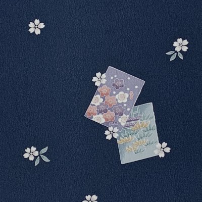 画像3: 【アウトレット 美品】 反物 小紋 生地反物 東レ シルック ポリエステル 未仕立て ポリエステル 綸子【紺地、小桜】