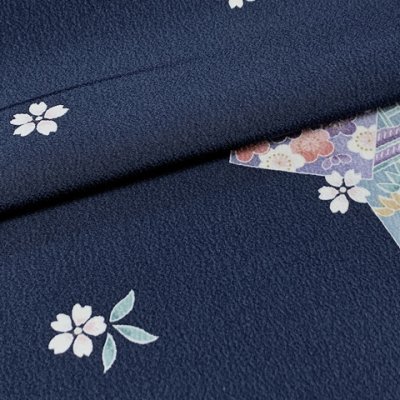 画像4: 【アウトレット 美品】 反物 小紋 生地反物 東レ シルック ポリエステル 未仕立て ポリエステル 綸子【紺地、小桜】