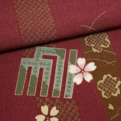 画像4: 【アウトレット 美品】 反物 小紋 生地反物 東レ シルック ポリエステル 未仕立て ポリエステル 綸子【エンジ系、源氏香】