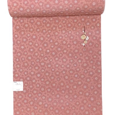 画像2: 【アウトレット 美品】 反物 小紋 生地反物 東レ シルック ポリエステル 未仕立て ポリエステル 綸子【ピンク系、梅】