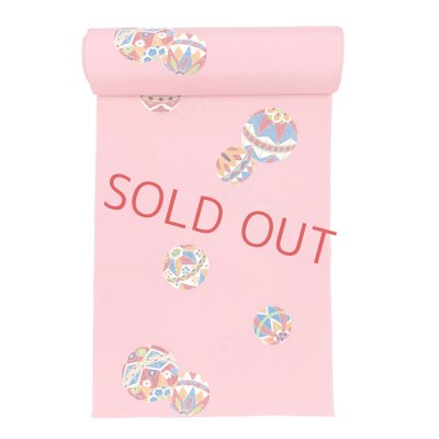 画像2: ≪アウトレット 美品　現品限り！≫ 四つ身反物 友禅 正絹 縮緬 着尺 長さ 約１２ｍ【ピンク、鞠】