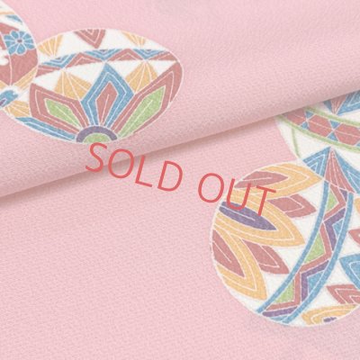 画像4: ≪アウトレット 美品　現品限り！≫ 四つ身反物 友禅 正絹 縮緬 着尺 長さ 約１２ｍ【ピンク、鞠】