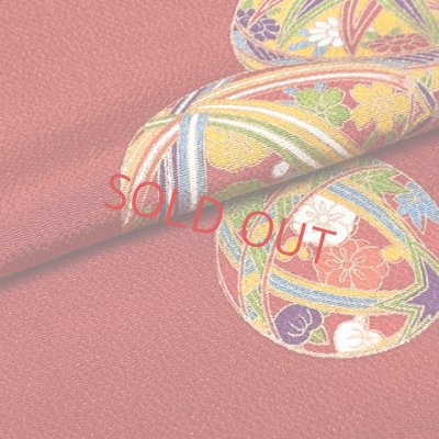 画像4: ≪アウトレット 美品　現品限り！≫ 四つ身反物 友禅 正絹 縮緬 着尺 長さ 約１２ｍ【赤、鞠】