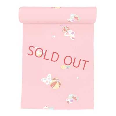 画像2: ≪アウトレット 美品　現品限り！≫ 四つ身反物 友禅 正絹 縮緬 着尺 長さ 約１２ｍ【ピンク、蝶と鞠】