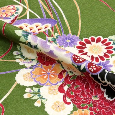 画像3: 袴セット 卒業式 短尺 【Adam&Eve】古典柄の小振袖(二尺袖の着物)と刺繍袴セット【抹茶、牡丹と菊・水引き】