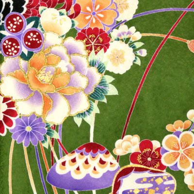 画像4: 袴セット 卒業式 短尺 【Adam&Eve】古典柄の小振袖(二尺袖の着物)と刺繍袴セット【抹茶、牡丹と菊・水引き】