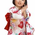 画像6: 子供浴衣 女の子用 レトロ柄のこども浴衣 110cm 夏祭り お遊戯会 花火大会に【生成り色ｘ赤、菊と流水柄】