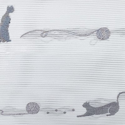 画像2: 軽装帯 夏帯 合繊 絽 お太鼓 作り帯 お太鼓結び 付帯【オフホワイト、猫と毛糸】