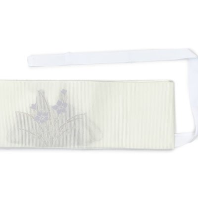 画像4: 軽装帯 夏帯 合繊 絽 お太鼓 作り帯 お太鼓結び 付帯【生成り、桔梗　】