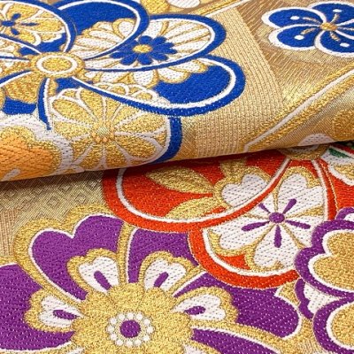 画像5: 成人式の振袖に 振袖用 西陣織の袋帯 六通 仕立て上がり【金ｘ赤、雪輪に菊】