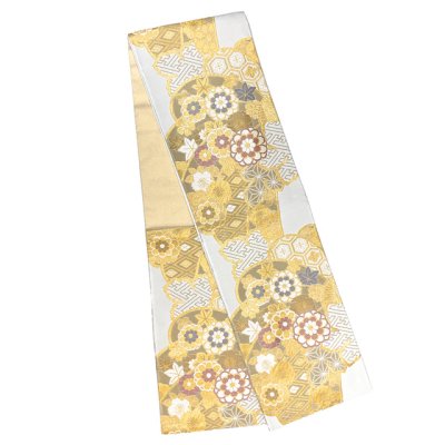 画像2: 袋帯 振袖用 成人式の振袖に 西陣織の袋帯 六通 仕立て上がり【白系ｘ金、古典柄】