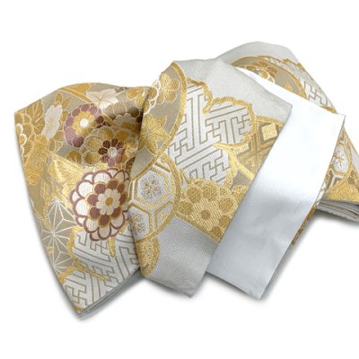 画像7: 袋帯 振袖用 成人式の振袖に 西陣織の袋帯 六通 仕立て上がり【白系ｘ金、古典柄】