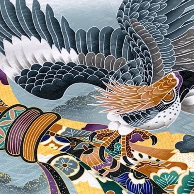 画像4: 七五三 お正月 節句などに 5歳 男の子用 羽織 着物 アンサンブル(合繊)【白、鷹に束ね熨斗・兜】