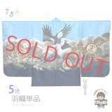 七五三 お正月 節句などに 5歳 男の子用 羽織 単品（合繊） ※羽織紐付き【水色、鷹に富士山】