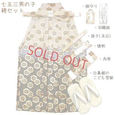 画像5: 七五三 5歳 男の子 着物フルセット 羽織 着物に金襴袴セット【水色、鷹と松・石清水】