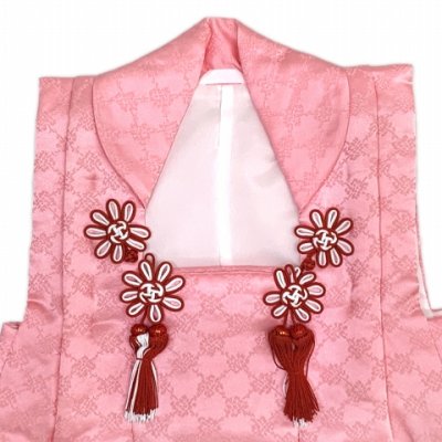 画像4: 被布コート ３歳女の子用 日本製 正絹 ぼかし染め 友禅の被布コート(単品)【ピンクｘ赤、鞠】