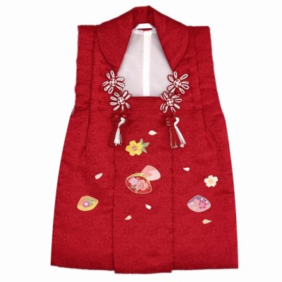 画像2: 被布コート ３歳女の子用 日本製 正絹 友禅の被布コート(単品)【赤、蛤 貝合わせ】