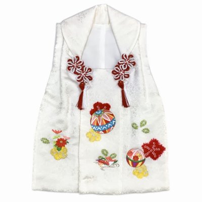画像2: 被布コート ３歳女の子用 日本製 正絹 本絞り 刺繍柄の高級被布コート(単品)【白地、鞠とオシドリ】