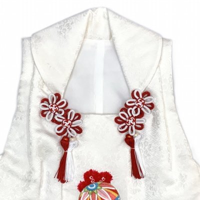 画像4: 被布コート ３歳女の子用 日本製 正絹 本絞り 刺繍柄の高級被布コート(単品)【白地、鞠とオシドリ】