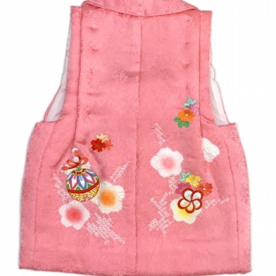 画像3: 被布コート ３歳女の子用 日本製 正絹 本絞り 刺繍柄の高級被布コート(単品)【ピンク、鈴】