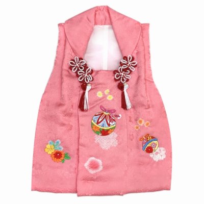画像2: 被布コート ３歳女の子用 日本製 正絹 本絞り 刺繍柄の高級被布コート(単品)【ピンク、鈴】