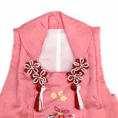 画像4: 被布コート ３歳女の子用 日本製 正絹 本絞り 刺繍柄の高級被布コート(単品)【ピンク、鈴】