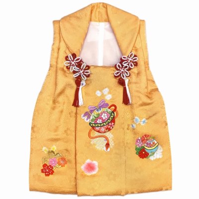 画像2: 被布コート ３歳女の子用 日本製 正絹 本絞り 刺繍柄の高級被布コート(単品)【黄色系、鈴】