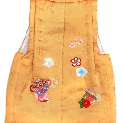 画像3: 被布コート ３歳女の子用 日本製 正絹 本絞り 刺繍柄の高級被布コート(単品)【黄色系、鈴】
