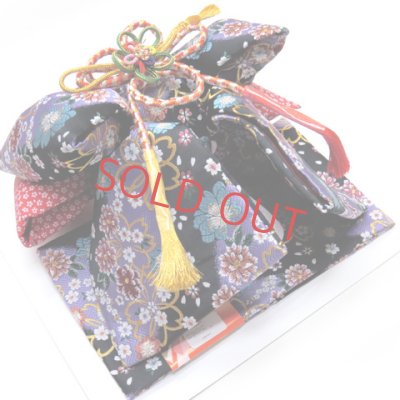 画像2: 七五三 結び帯 7歳 女の子 結び帯 はこせこ ペアセット 合繊【黒紫、桜】