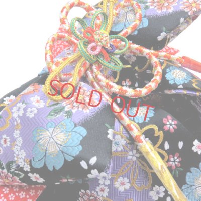 画像3: 七五三 結び帯 7歳 女の子 結び帯 はこせこ ペアセット 合繊【黒紫、桜】