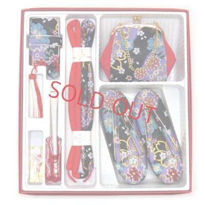 画像7: 七五三 結び帯 7歳 女の子 結び帯 はこせこ ペアセット 合繊【黒紫、桜】