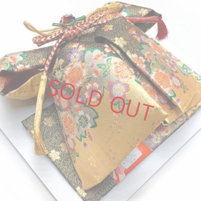 画像3: 七五三 結び帯 はこせこセット ペアセット 7歳 女の子用 大寸 (合繊)【黒×金 桜】