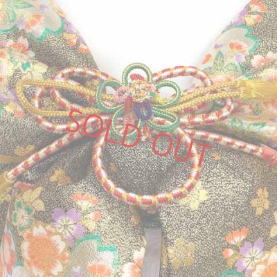 画像4: 七五三 結び帯 はこせこセット ペアセット 7歳 女の子用 大寸 (合繊)【黒×金 桜】