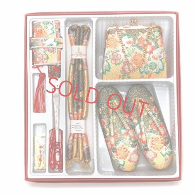 画像10: 七五三 結び帯 はこせこセット ペアセット 7歳 女の子用 大寸 (合繊)【黒×金 桜】