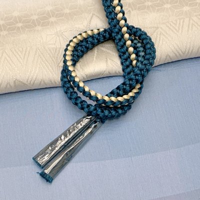 画像2: 帯揚げ 帯締め セット おしゃれ着に 帯上げ＆丸組の帯〆セット 正絹【青ｘサンドベージュ系、ぼかし】