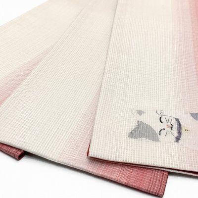 画像3: 正絹 半幅帯 手織り細帯 紅梅織 夏帯 日本製【赤ぼかし、招き猫】