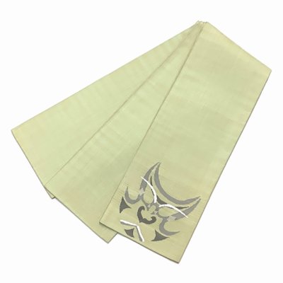 画像2: 正絹 半幅帯 手織り細帯 小袋帯 夏帯 細帯 日本製【淡抹茶、隈取】