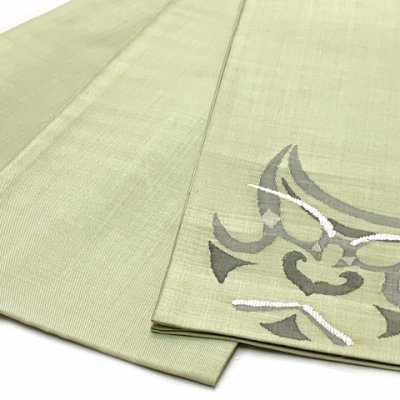 画像3: 正絹 半幅帯 手織り細帯 小袋帯 夏帯 細帯 日本製【淡抹茶、隈取】