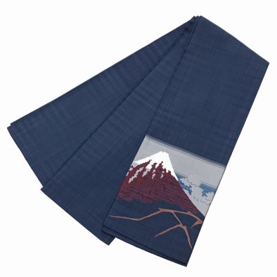 画像2: 正絹 半幅帯 手織り細帯 小袋帯 夏帯 細帯 日本製【藍紺、赤富士】