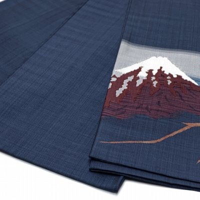 画像3: 正絹 半幅帯 手織り細帯 小袋帯 夏帯 細帯 日本製【藍紺、赤富士】