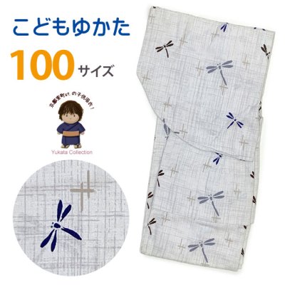 画像1: 子供浴衣 男の子 変わり織 キッズ浴衣 100サイズ【グレージュ、とんぼ】