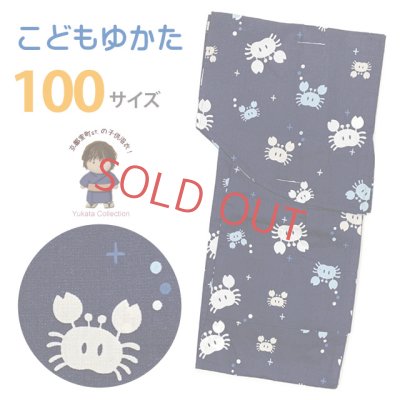 画像1: 子供浴衣 男の子 変わり織 キッズ浴衣 100サイズ【濃紺、カニと水玉】