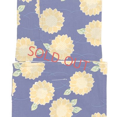 画像2: 女の子浴衣 へこ帯セット 90サイズ こども浴衣 絞り染め兵児帯 セット【群青、ひまわり】