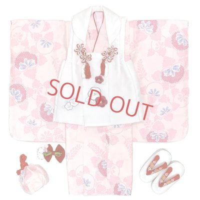 画像4: 七五三 3歳 着物 セット 女の子 被布セット 古典柄の被布コートセット【白ｘピンク、梅】