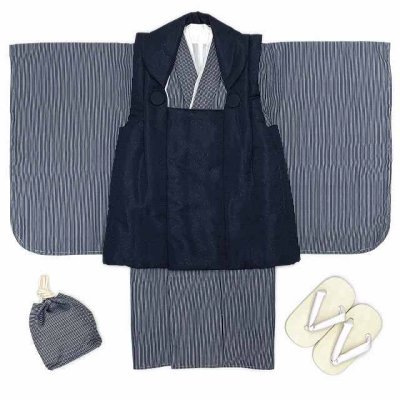 画像4: 七五三 着物 3歳 男児 シンプル＆モダン 被布セット 合繊 フルセット 着物と被布コートセット【黒紺ｘ紺系】